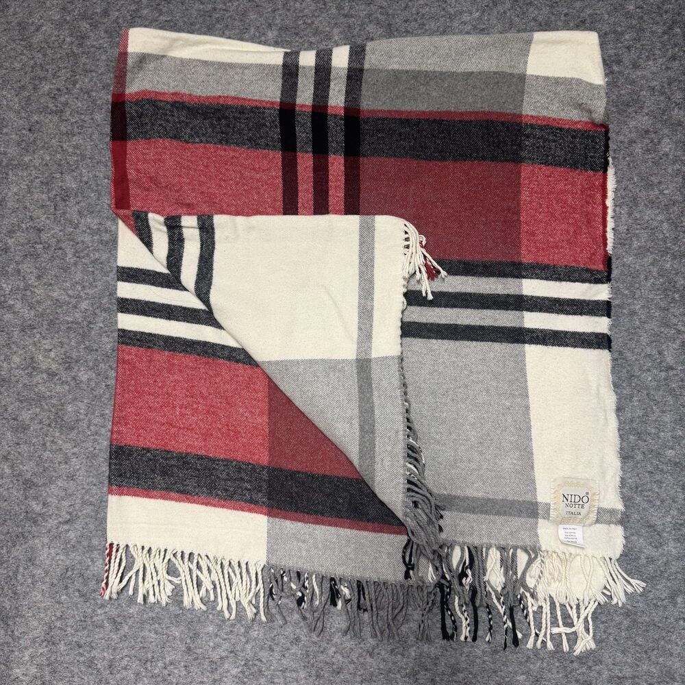 Nido Notte Plaid Throw Blanket Made in Italy Fringed Acrylic Cotton Sofa Bed Dec